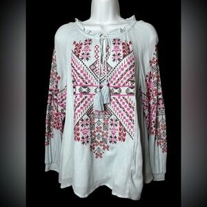 Sundance Womens Embroidered Top Size XS Light Blue Boho Gypsy Artsy Lightweight